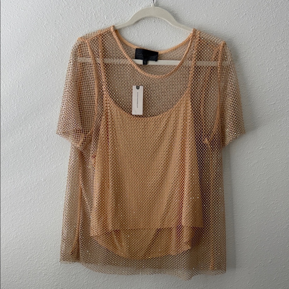 Sunday in Brooklyn Mesh Layered Top - Tan